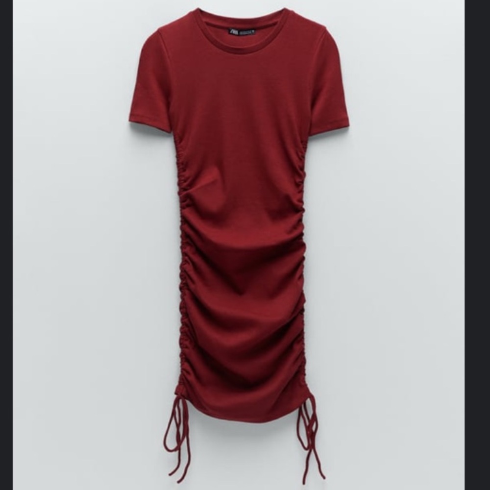 Zara Ribbed Bodycon Stretchy Mini Dress with Ties Sz S